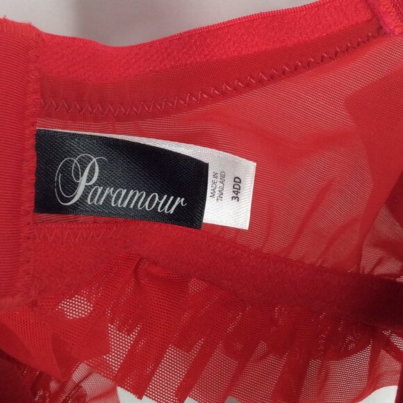 Paramour by Felina Women's Balconette Bra 34DD Red Black Ruffle Sexy Valentine's - Picture 8 of 8